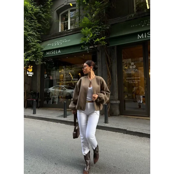 Kaşe Kaşmir Fermuarlı CEKET - Haki