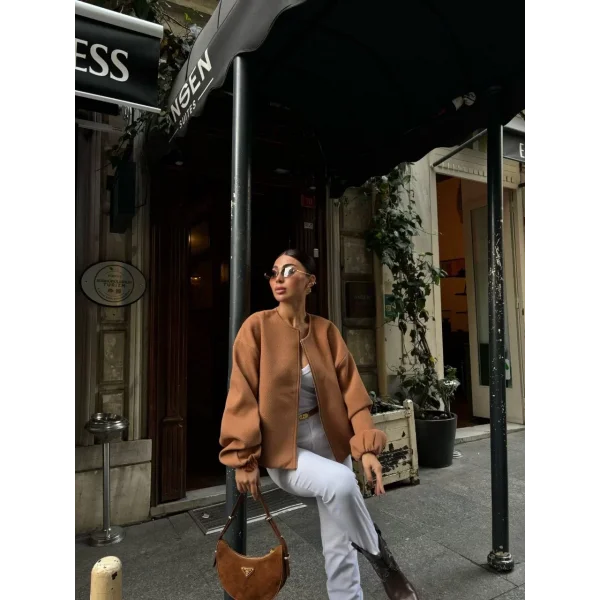 Kaşe Kaşmir Fermuarlı CEKET - Kahve