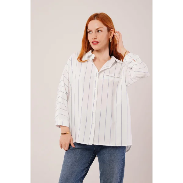 Katlanabilir Kol Ve Cep Detaylı avi Çizgili Gömlek