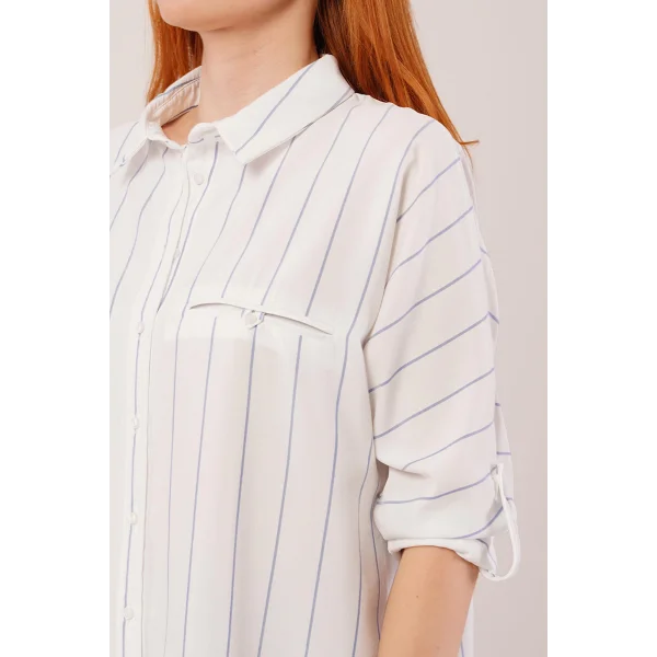 Katlanabilir Kol Ve Cep Detaylı avi Çizgili Gömlek