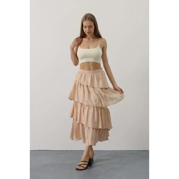 Katlı Kesim Uzun Etek - Taş