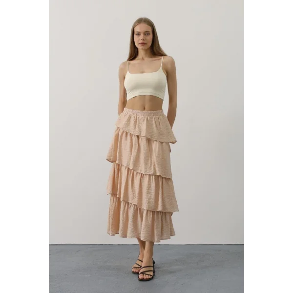 Katlı Kesim Uzun Etek - Taş