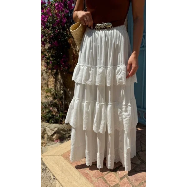 Katlı Pileli Etek - Ekru