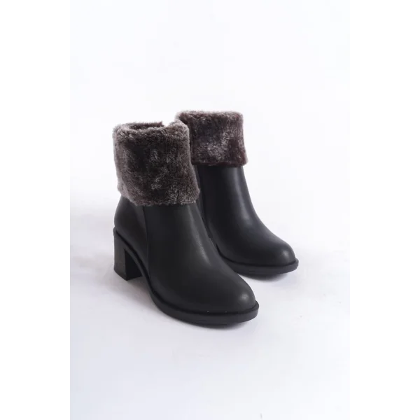 KATYA Fermuarlı Ortopedik Taban Topuklu Kürk DetaylıKadın Bot  CST - Siyah