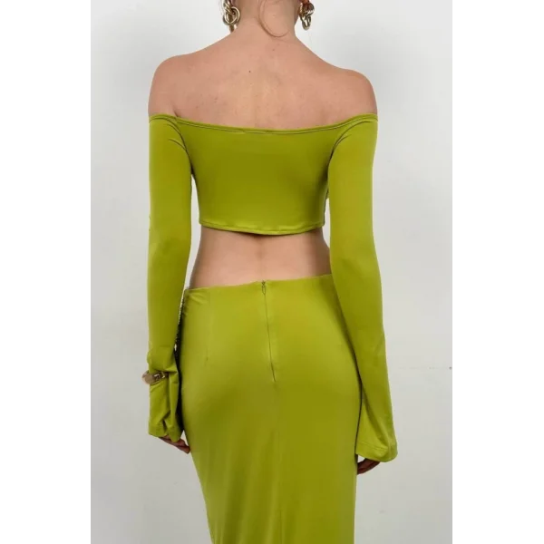 Kayık Yaka Asansörlü Bluz