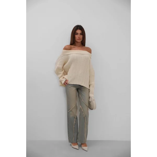 Kayık Yaka Fitilli Triko Kazak