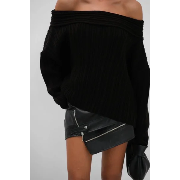 Kayık Yaka Fitilli Triko Kazak