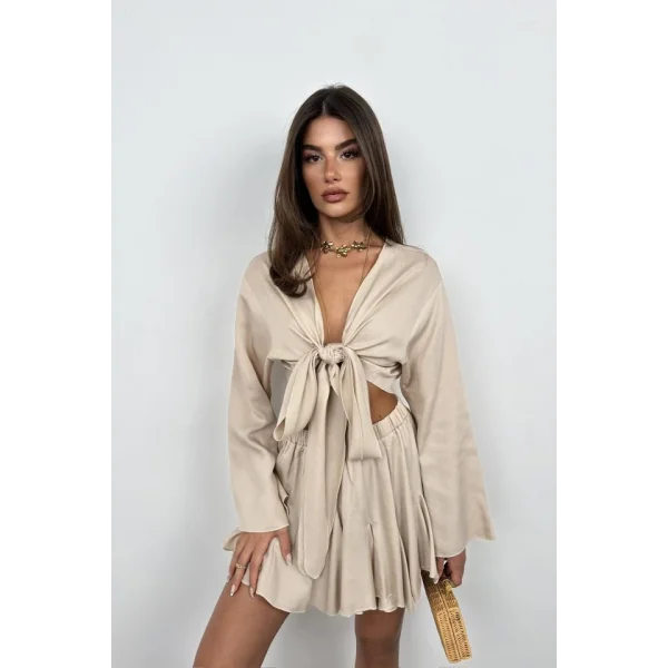 Kayık Yaka Uzun Kol Crop