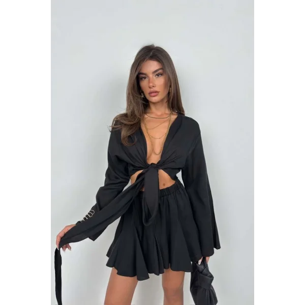 Kayık Yaka Uzun Kol Crop