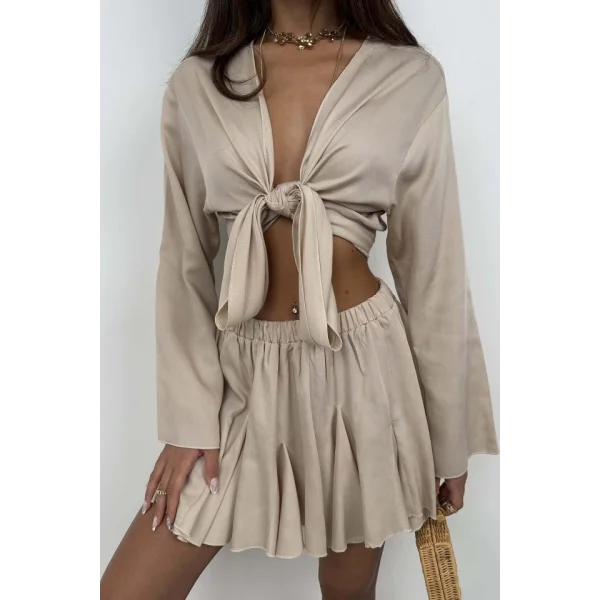 Kayık Yaka Uzun Kol Crop