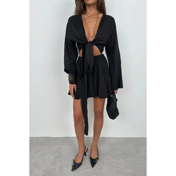 Kayık Yaka Uzun Kol Crop