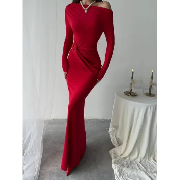 Kayık Yaka Uzun Kurdele Elbise