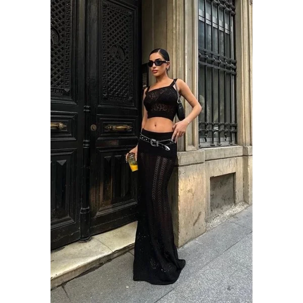 Kayla Dantel Desenli Crop Takım 9840