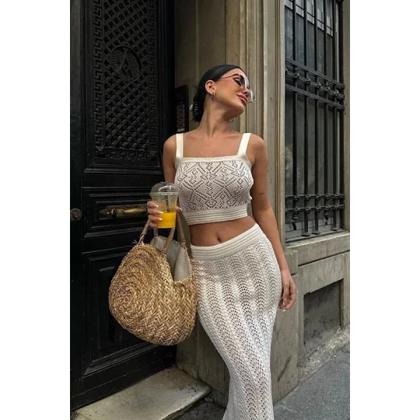 Kayla Dantel Desenli Crop Takım 9840