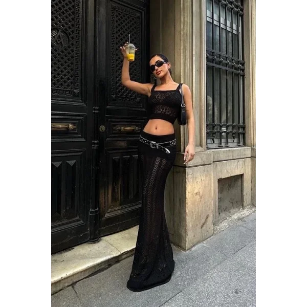 Kayla Dantel Desenli Crop Takım 9840