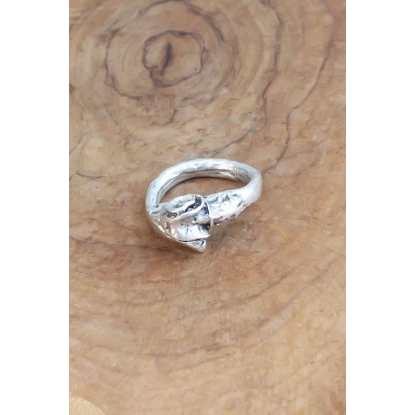 Keçi Figürlü Gümüş Renk Ayarlanabilir Erkek Yüzük