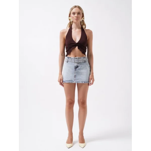 Kemer Detay Denim Mini Etek