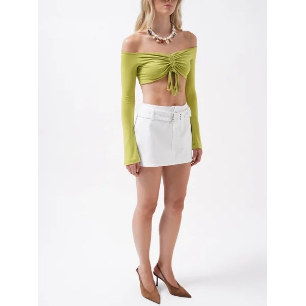 Kemer Detay Denim Mini Etek