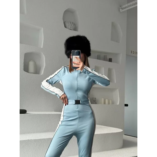 Kemer Detaylı Fermuarlı Tulum - Bebe Mavisi