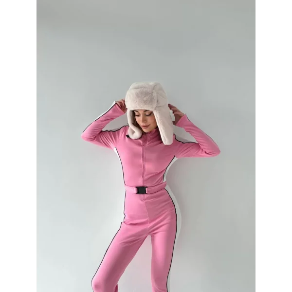 Kemer Detaylı Fermuarlı Tulum - Pembe