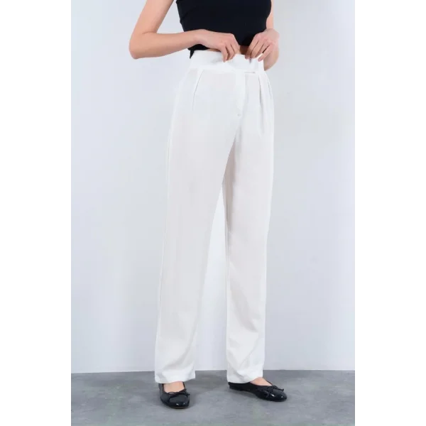 Kemeri Cırtlı Pantolon  Ekru