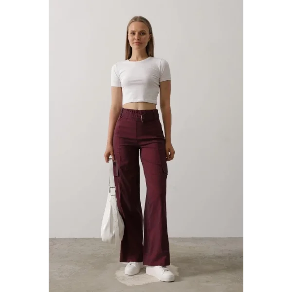 Kemerli Cargo Pantolon - Bordo