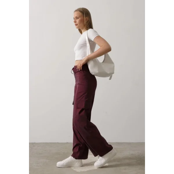 Kemerli Cargo Pantolon - Bordo