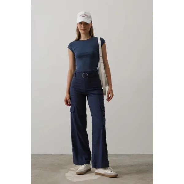 Kemerli Cargo Pantolon - İndigo