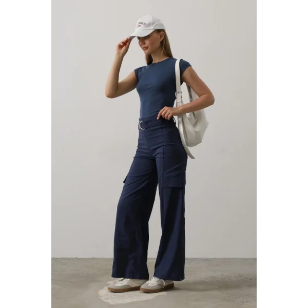Kemerli Cargo Pantolon - İndigo