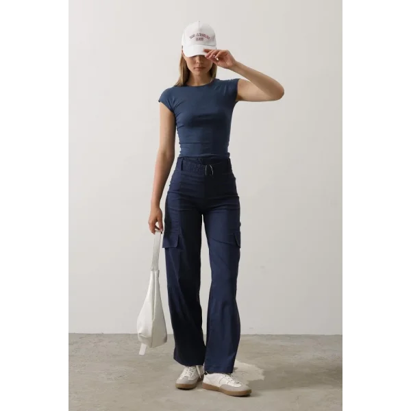 Kemerli Cargo Pantolon - İndigo