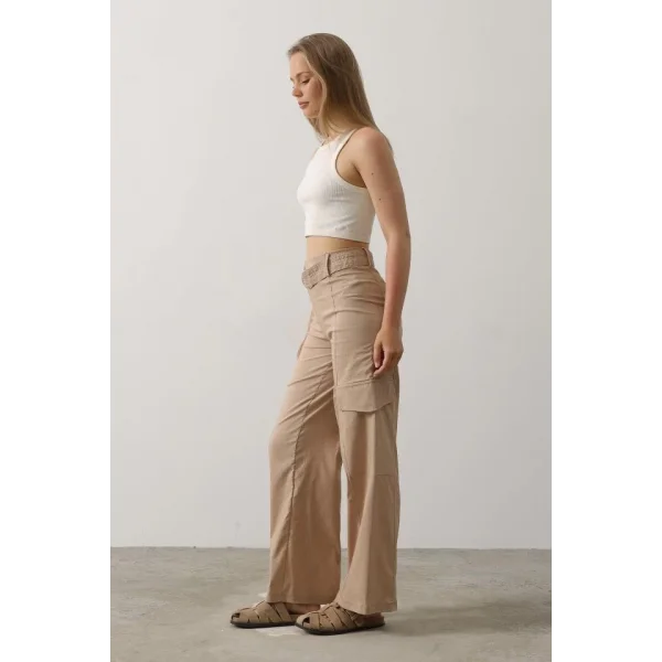 Kemerli Cargo Pantolon - Taş