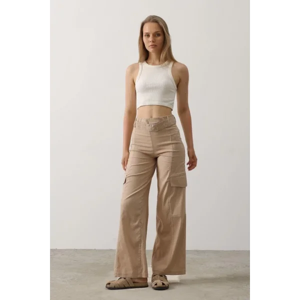 Kemerli Cargo Pantolon - Taş
