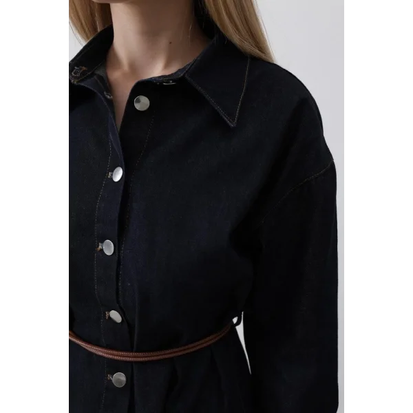 Kemerli Denim Takım - Mavi