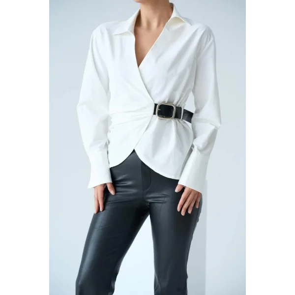 Kemerli Gömlek  Ekru