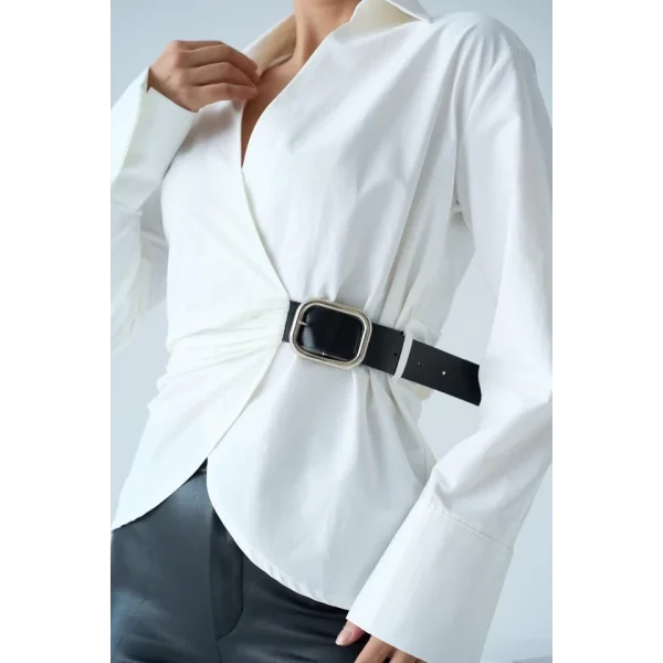 Kemerli Gömlek  Ekru