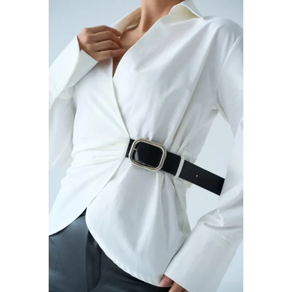 Kemerli Gömlek  Ekru