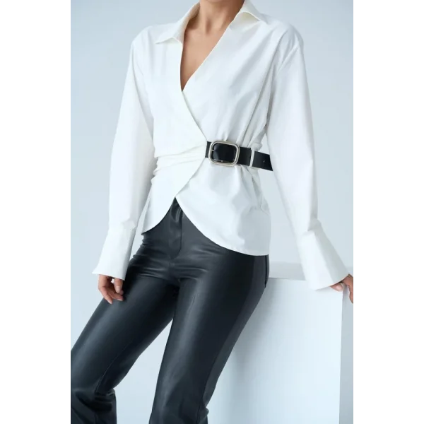 Kemerli Gömlek  Ekru