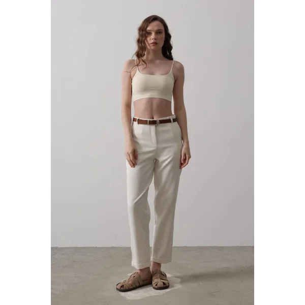 Kemerli Havuç Pantolon - Ekru