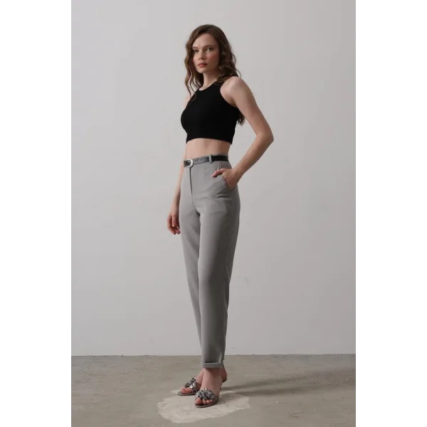 Kemerli Havuç Pantolon - Gri