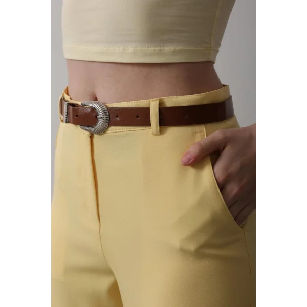 Kemerli Havuç Pantolon - Sarı