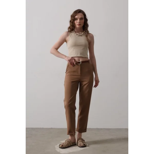 Kemerli Havuç Pantolon - Taba