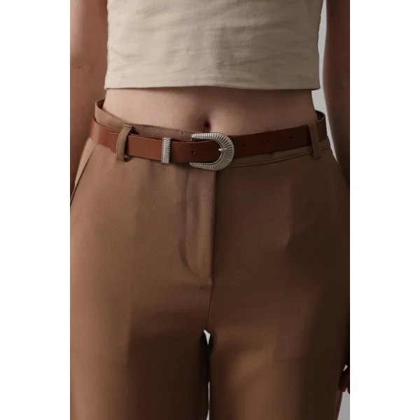 Kemerli Havuç Pantolon - Taba