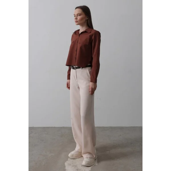 Kemerli Palazzo Pantolon - Pudra