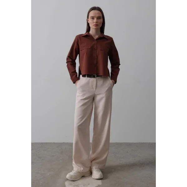 Kemerli Palazzo Pantolon - Pudra