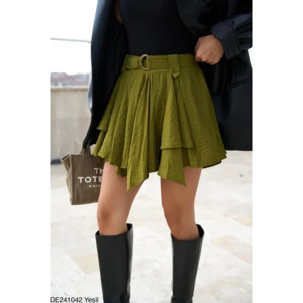 Kemerli Şort Etek  Yeşil