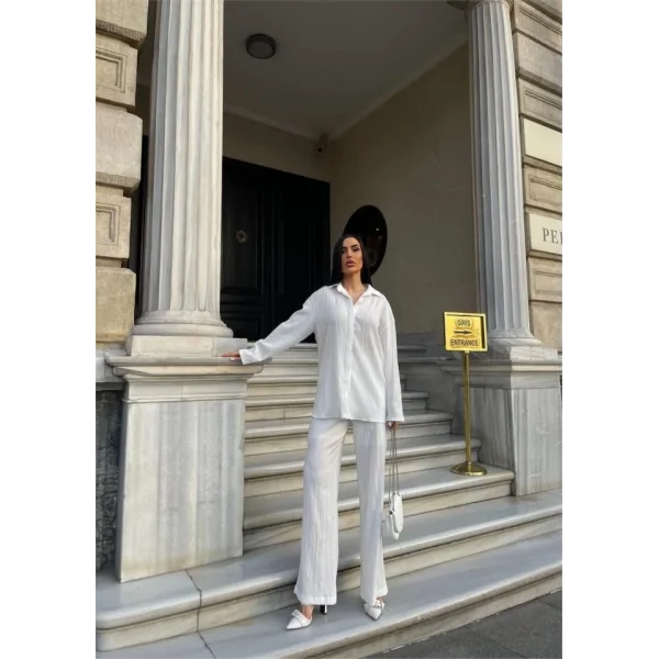 KENDİNDEN DEENİ KRINKI GÖEK  PANTOON TK  Beyaz