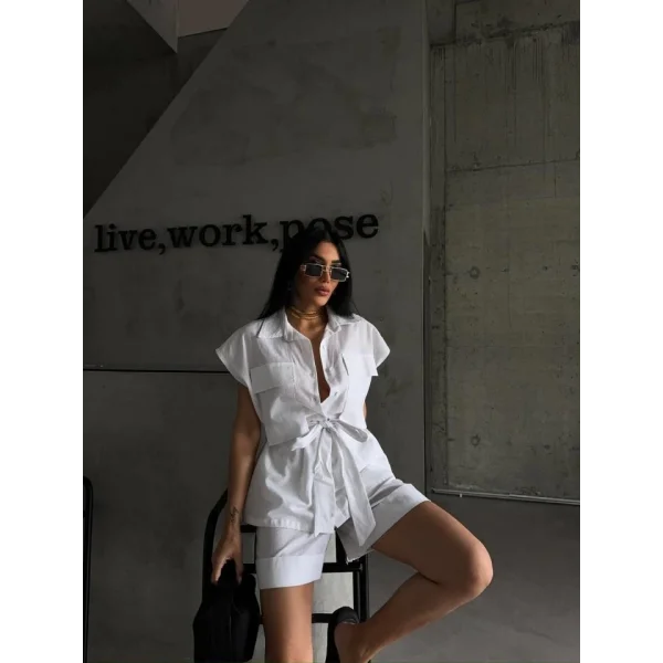 KETEN BAĞAAI KOUZ GÖEK  DUBE PAÇA ŞORT TAKI  Beyaz