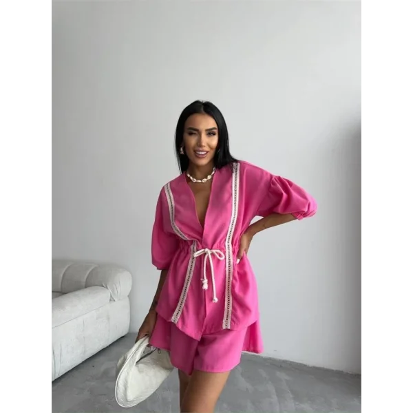 KETEN BE BÜZGÜÜ BUZPANTOON TAKI  Fuşya