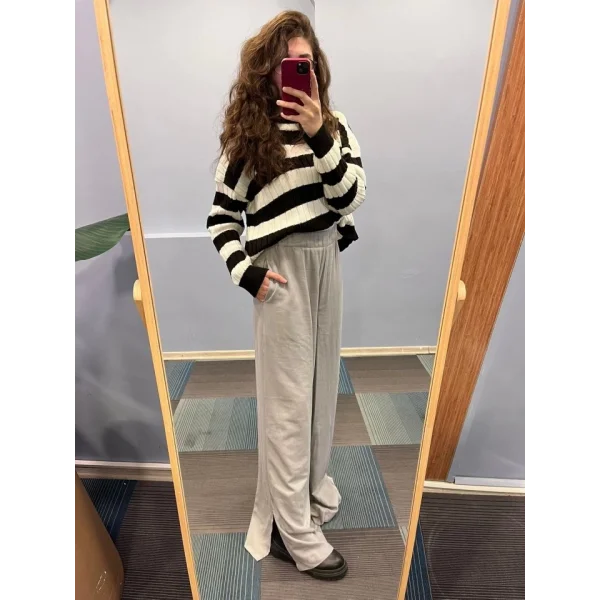 Keten Bel Lasti̇kli̇ Yirtmaç Detayli Pantolon