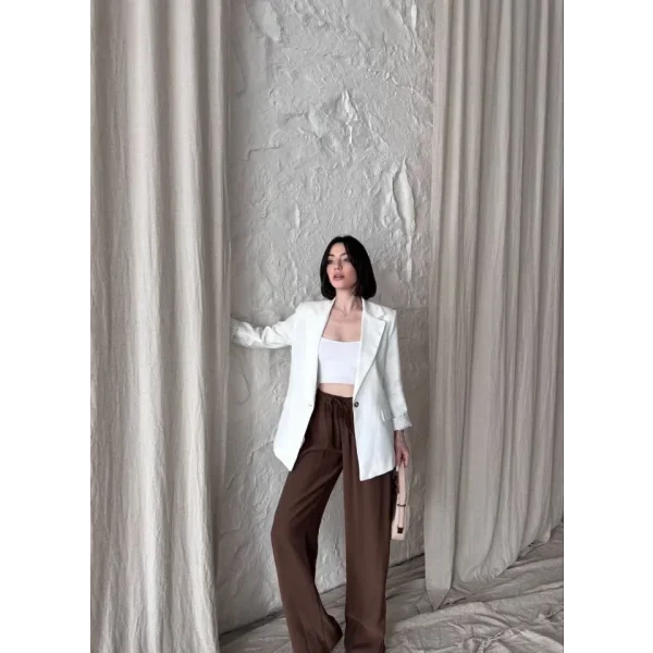 Keten Blazer Caket  Beyaz